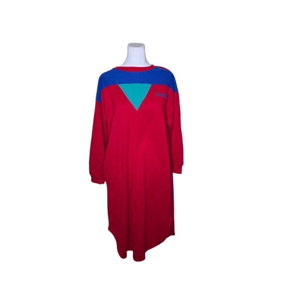 Vintage 80s Bloomies Long Sleeve Long Fleece Winter Nightgown Womens Size XL Red